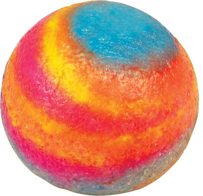 Colorful bath bomb with a gradient from blue to orange on a white background