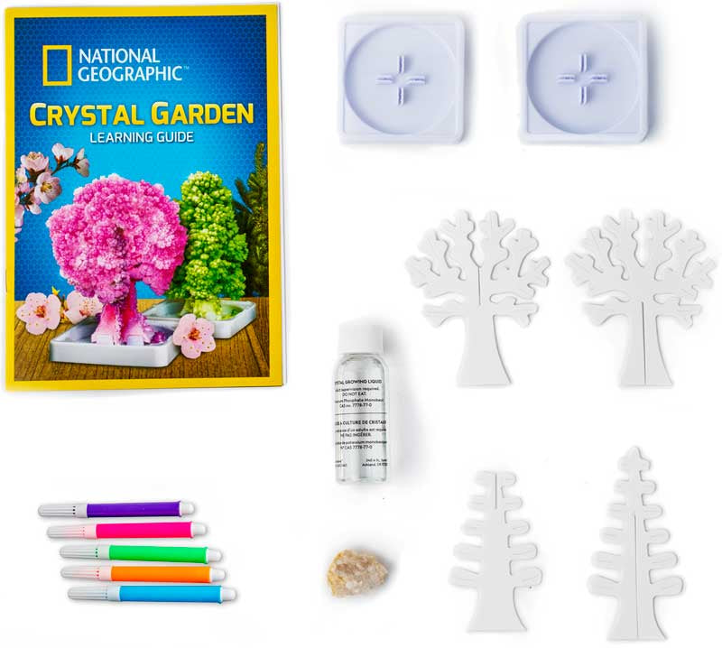 National Geographic Crystal Garden kit with crystal molds, markers, and guide on a white background
