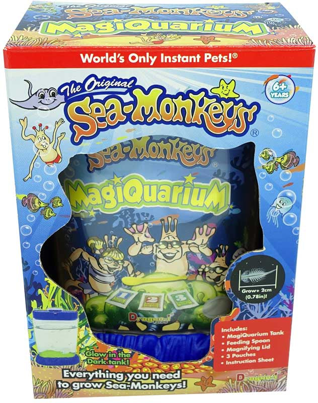 Sea-Monkeys MagiQuarium packaging with colorful design and text