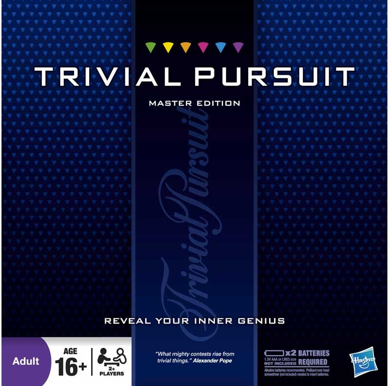 Trivial Pursuit Master Edition game box with blue and black design