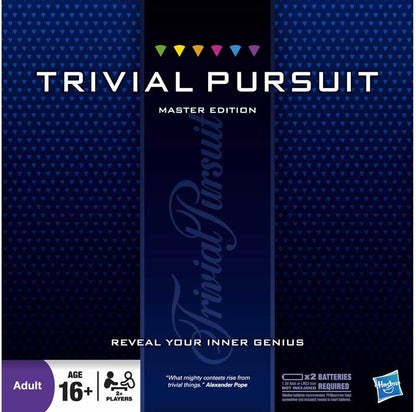 Trivial Pursuit Master Edition game box with blue and black design