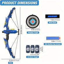 Archery set with dimensions labeled on a white background